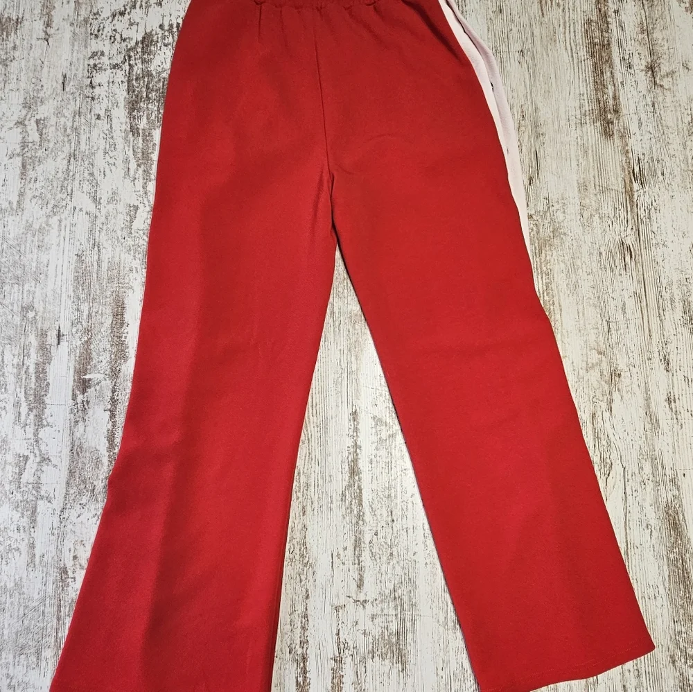 Lazy Sunday Chicago Snap Button Tear Away Womens Wide Leg Sweat Pants Red White - Picture 8 of 8